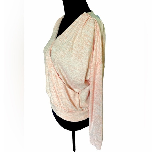 NWT Gap Long Sleeve Faux Wrap Top in Pink Slipper, Size Medium, Cottagecore - Picture 2 of 9